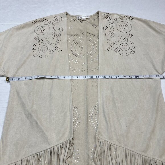 Honey Belle Kimono Womens S Tan Faux Suede Laser Cut Open Front Wester‎ Festival - Picture 7 of 9
